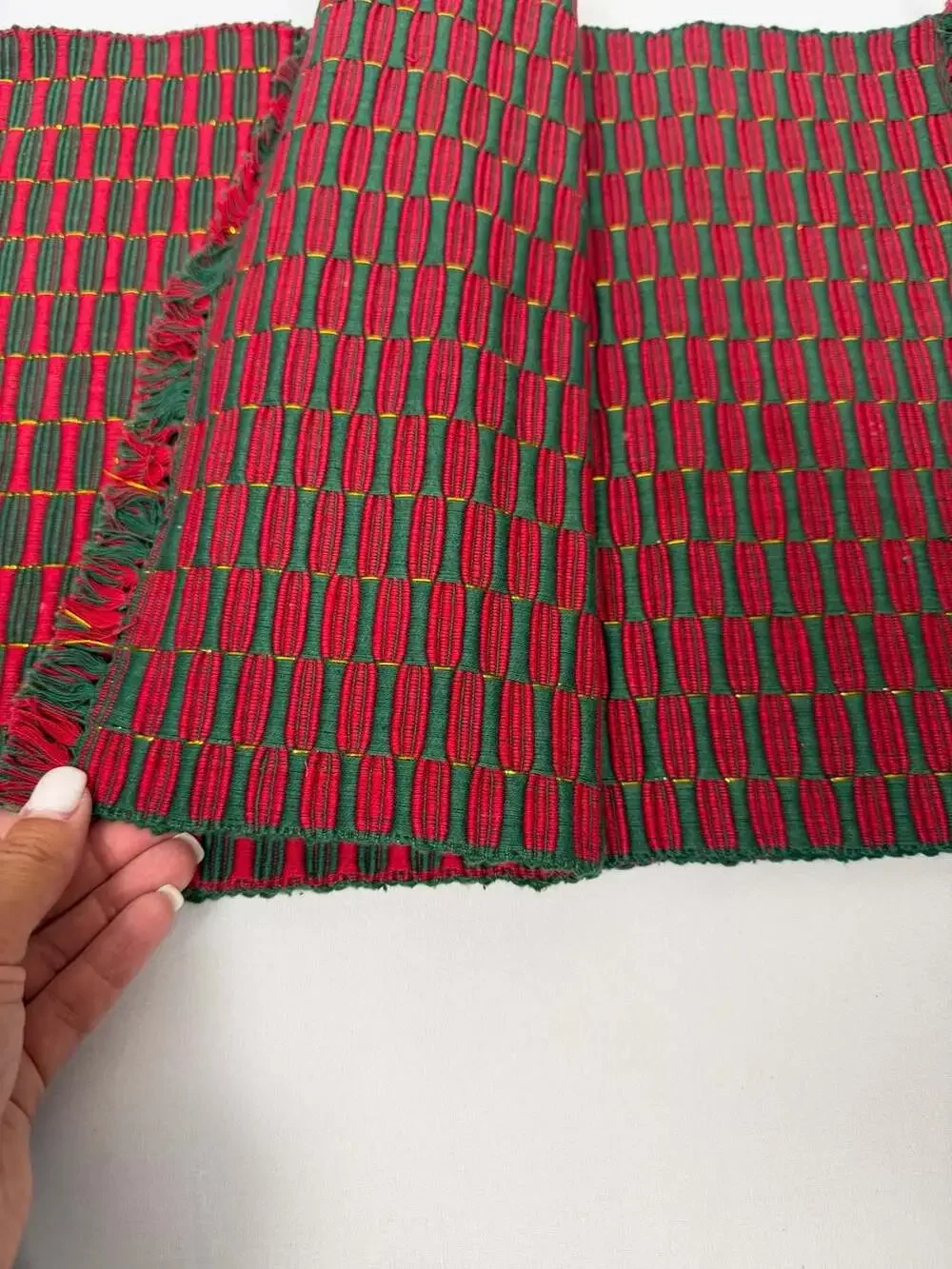 Red and Green Woven Fringed Christmas Placemats Set of 4